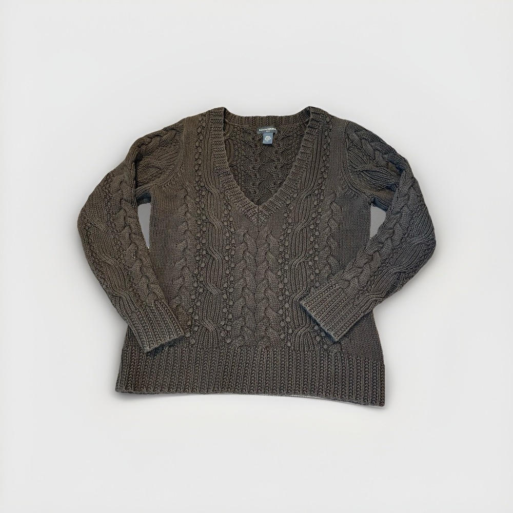 Banana Republic XL Brown Cable Knit‎ V-Neck Sweater Cotton Blend Hong Kong